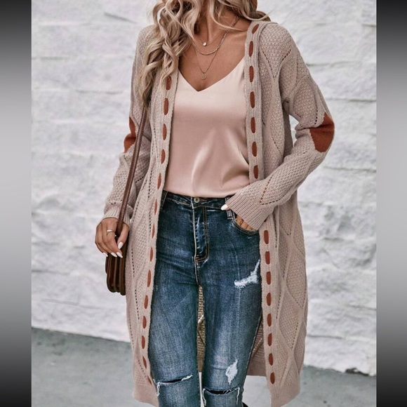 New to PoshC | Contrast Panel Drop Shoulder Open Front Cardigan - Picture 4 of 8